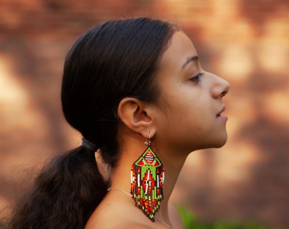Native American Beaded Earrings, Tribal Jewelry, Aztec Earrings, Seed Bead, Geometric, Boho Chic, Handmade | Biulu Artisan Boutique