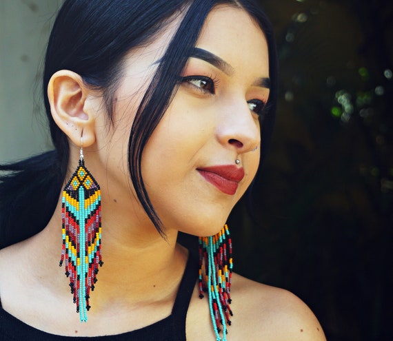 Native American Beaded Earrings, Earrings for Women, Handmade Jewelry, Boho Hippie | Biulu Artisan Boutique