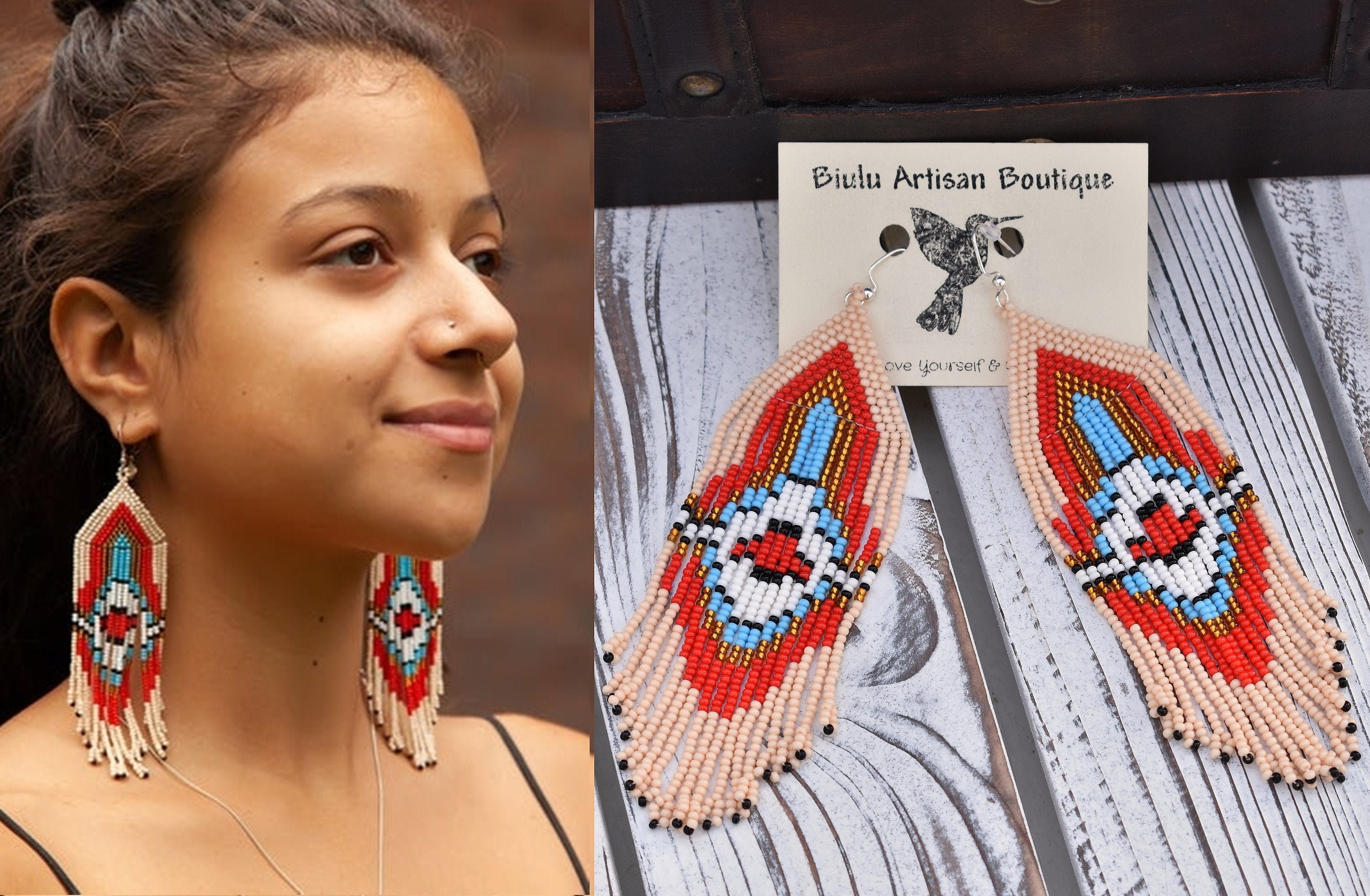 Native american seed bead earrings deals