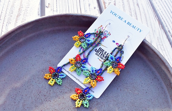 Boho Beaded Earrings, Flowers on a Vine Earrings, Dainty Colorful Earrings, Native American Beaded Earrings, Boho Chic, Seed Bead Earrings