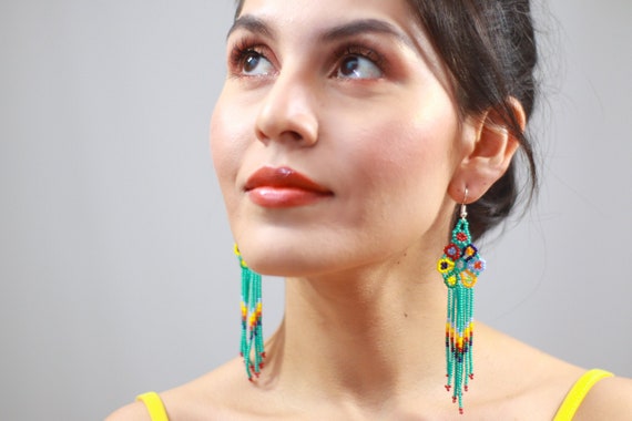 Boho Peyote Boho Earrings, Native American Beaded Earrings, Bright and Colorful Beaded Earrings, Special Gift | Biulu Artisan Boutique