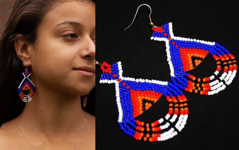 Aztec and Inca Inspired Earrings, Native Beaded Earrings, Native American Earrings, Traditional Beadwork, Tribal Fashion, Native Fashion image 1