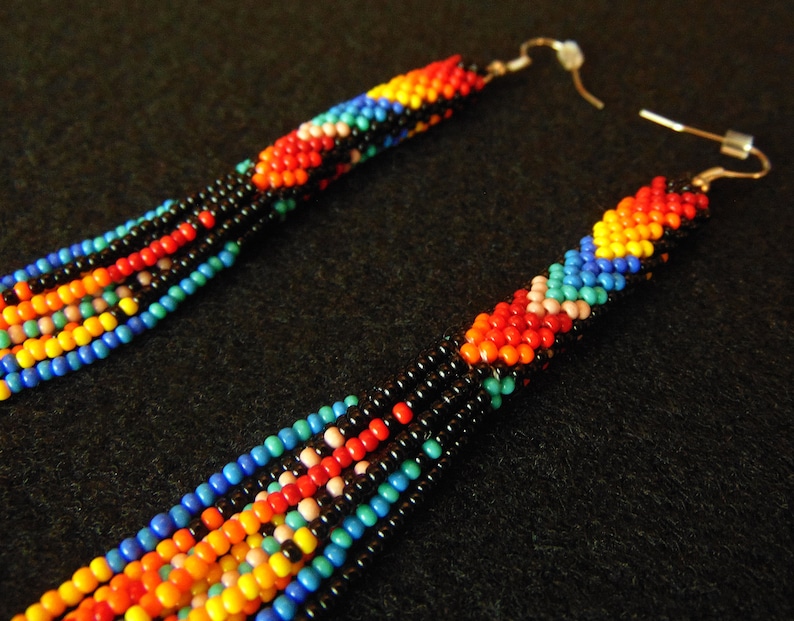 Native Style Beaded Earrings Long Beaded Tube Earrings Boho Etsy Canada