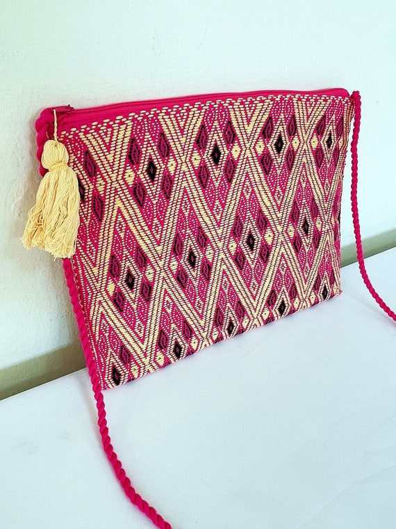 Boho Clutch Purse, Boho Crossbody Bag, Handloomed Purse, Indigenous Made, Handmade Purse, Pink, Bohemian Purse | Biulu Artisan Boutique