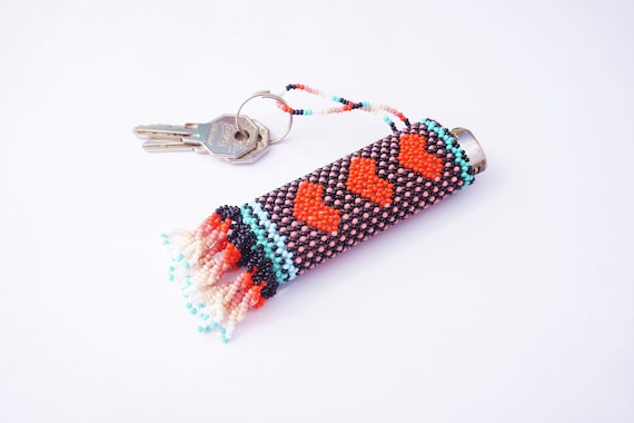 Beaded Heart Lighter Case, Huichol Beaded Lighter Case, Native American Bead Work, Decorative Lighter Case, Many Colors, Valentine's Day