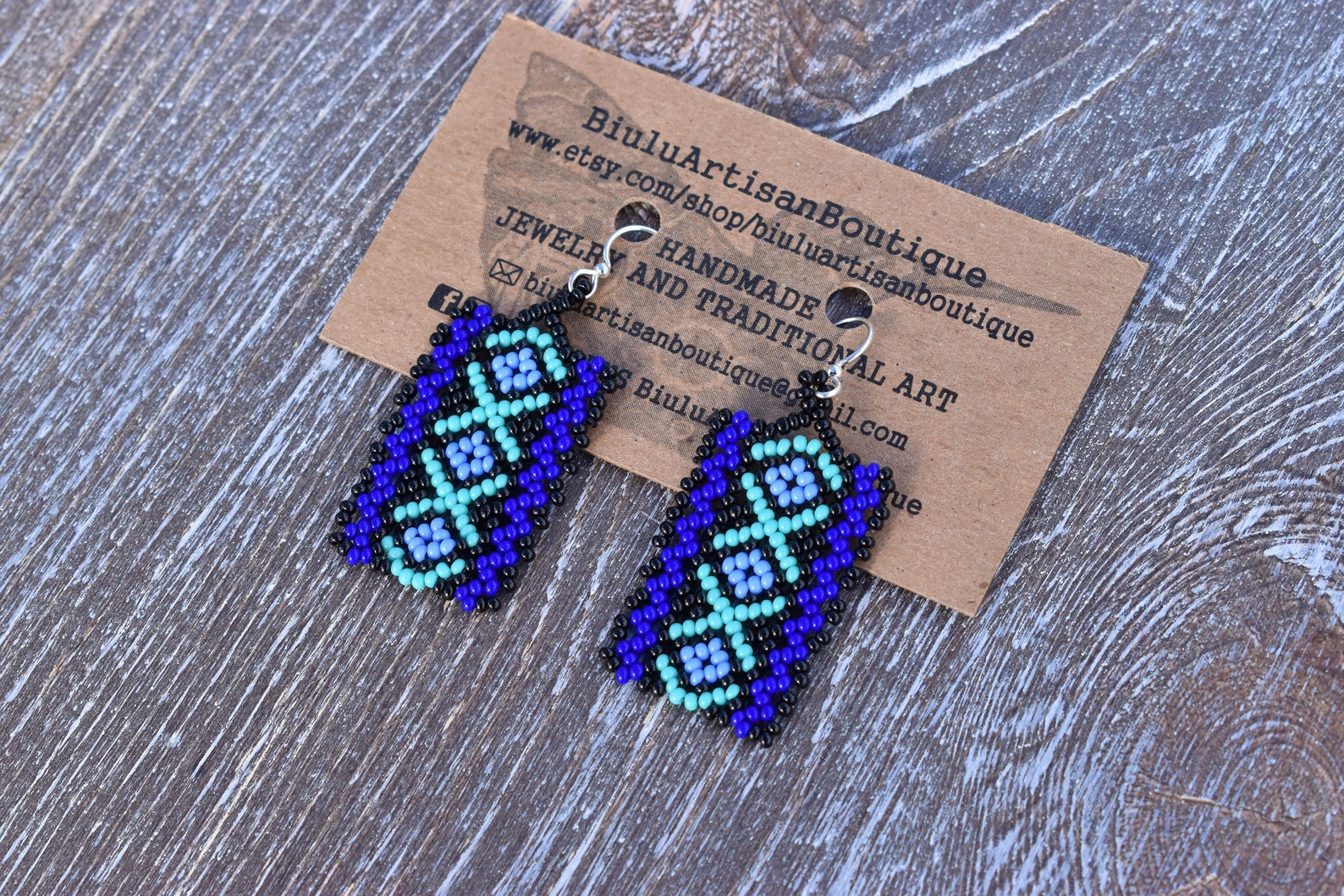 Blue Beaded Tribal Earrings Native American Beaded Earrings | Etsy