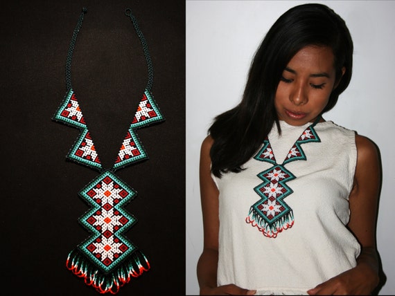 Native American Beaded Necklace, American Indian Necklace, Huichol Necklace, Tribal Fashion Necklace, Seed Bead Necklace, Peyote Necklace