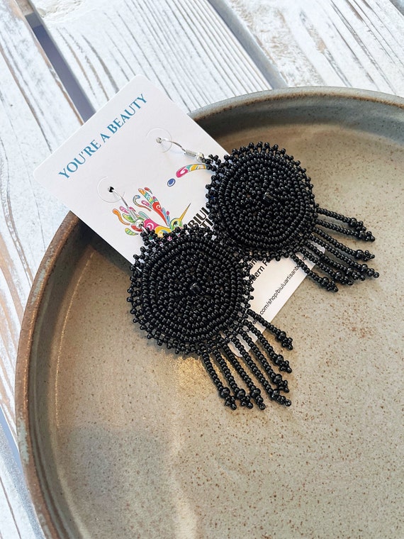 Black Beaded Earrings, Native American Beaded Earrings, Boho Beaded Earrings, Beaded Boho Earrings, Jewelry, Indigenous Made, Dainty