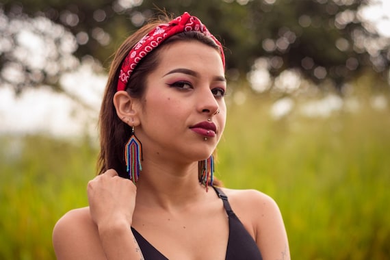 Retro Stripe Boho Earrings, Chic Boho Beaded Earrings, Contemporary Native American Earrings, Brick Stitch Earrings, Statement Earrings