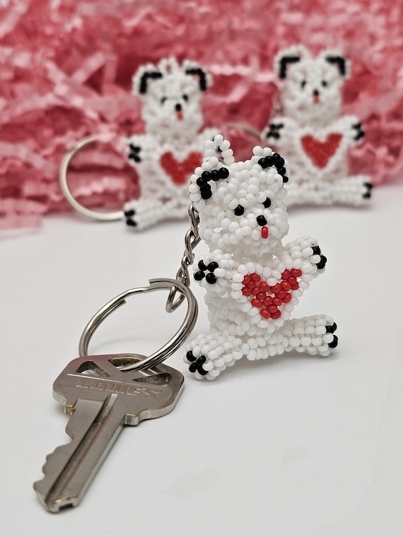 Customized Order, Valentine's Day gift, Romantic keychain, Boho Keychain, Teddy Bear Keychain, Handmade, Beaded | Biulu Artisan Boutique