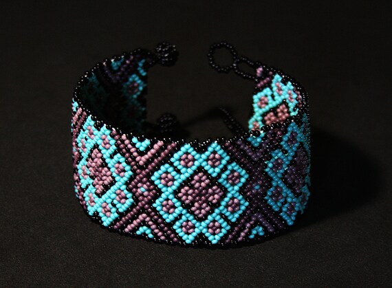 Beaded Bracelet for Men and Women, Native American Style Beaded Bracelet, Statement Beaded Cuff Bracelet, Seed Bead Jewelry, Authentic