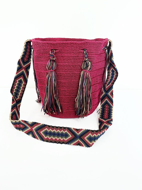 Boho Hobo Bag, Boho Shoulder Bag, Red Wine, Top Loading Bag, Indigenous Made, Handmade, Shoulder Bag, Weaved Bag | Biulu Artisan Boutique
