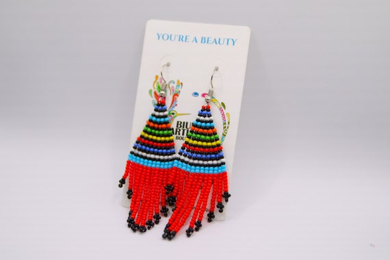Boho Beaded Earrings, Short Beaded Earrings, Native American Beaded Earrings, Dainty Colorful Earrings, Indigenous Made, Boho Jewelry