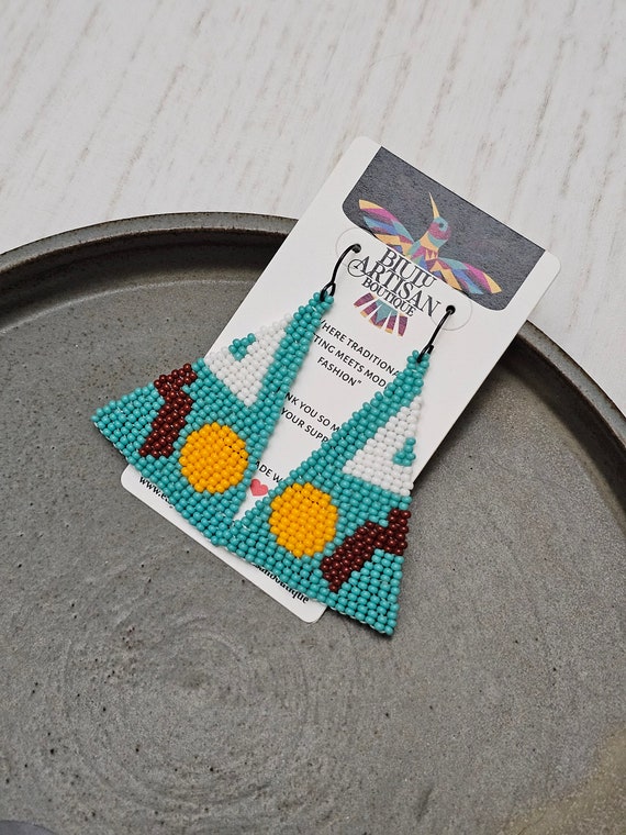 Modern Beaded Earrings, Abstract, Native American Beaded Earrings, Unique Boho Earrings, Geometric Earrings, Indigenous Made, Handmade