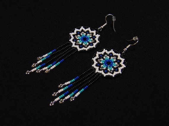 Starburst Earrings, Beaded Stars, Native American Jewelry Huichol, Star Earrings, Cute Circles w/ Tassels | Biulu Artisan Boutique