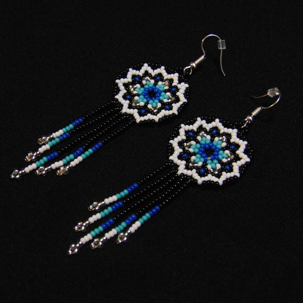 Starburst Earrings, Beaded Stars, Native American Jewelry Huichol, Star Earrings, Cute Circles w/ Tassels | Biulu Artisan Boutique