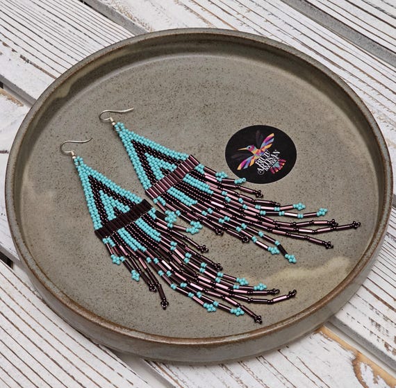 Boho Chandelier Earrings, Long Earrings, Indigenous Made, Native American Beaded Earrings, Shoulder Dusters | Biulu Artisan Boutique