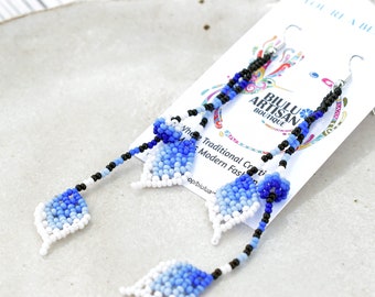 Leaves on a Vine Earrings, Beaded Boho Earrings, Indigenous Made, Authentic Huichol Jewelry, Native American Beaded Jewelry, Handmade