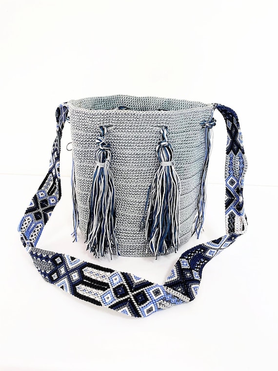 Boho Hobo Bag, Boho Shoulder Bag, Silver, Top Loading Bag, Indigenous Made, With Tassles, Shoulder Bag, Weaved Bag | Biulu Artisan Boutique