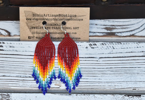 Chandelier Earrings, Native American Beaded Earrings, Boho Colors, Hippie Tribal, Seed Bead, Handmade Jewelry, Etsy Earrings, Colorful