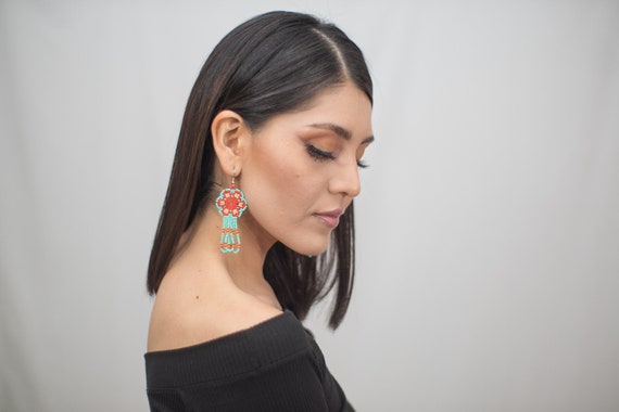 Flower Earrings, Dainty, Blue, Huichol, Native American Jewelry, Hippie Boho, Earrings for Women/Girls | Biulu Artisan Boutique