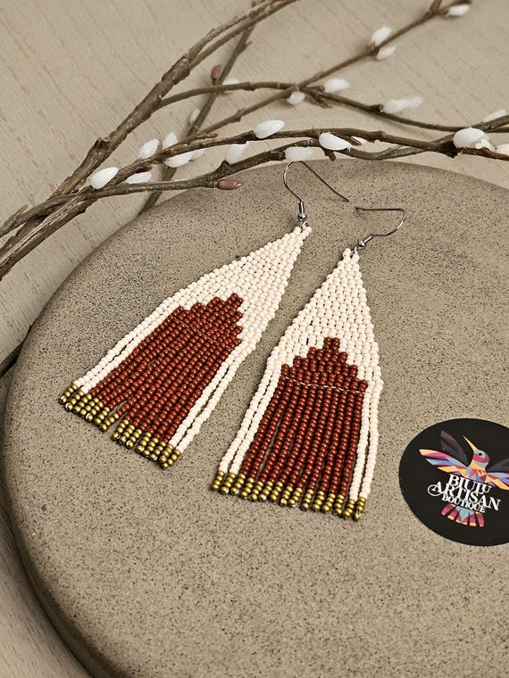 Autum Beaded Earrings, Contemporary Native American Beaded Earrings, Fall Earrings, Dangle Earrings, Tribal High Fashion, Geometric Earrings