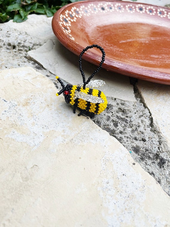 Bumblebee Keychain, Beaded Keychain, Native American Beaded Keychain, Indigenous Made, Handmade Keychain | Biulu Artisan Boutique