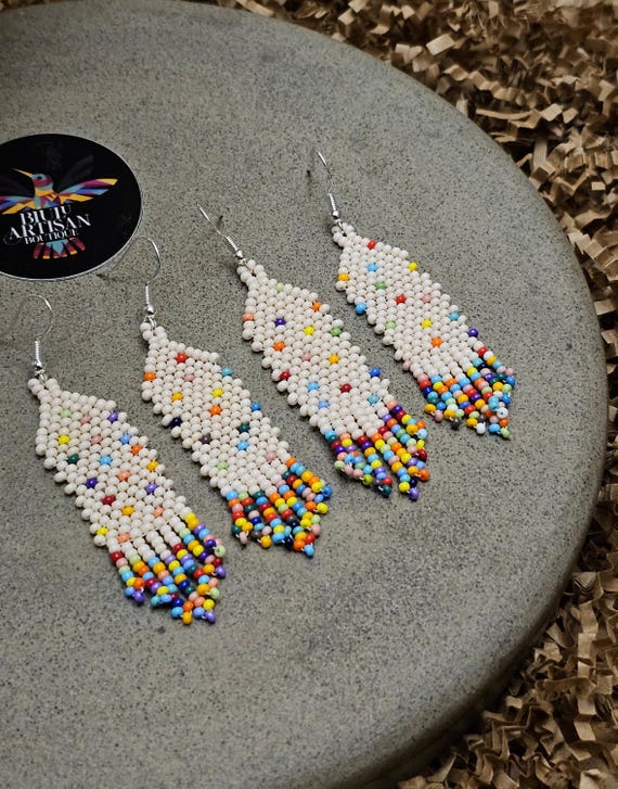 Happy Birthday Earrings, Cake Style , Handmade Boho Earrings, Native American Beaded Earrings, Beaded Boho Earrings, Indigenous Made, Gift