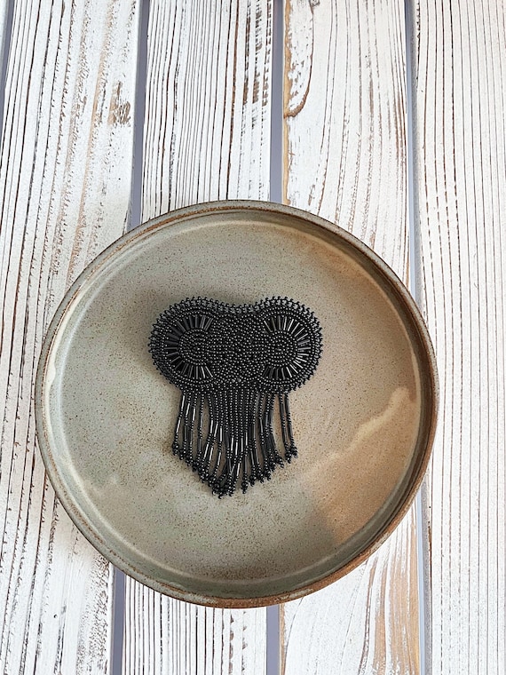 Beaded Boho Barrette, Native American Jewelry, Boho Hair Clip, Indigenous Made, Black, Etsy Jewelry | Biulu Artisan Boutique