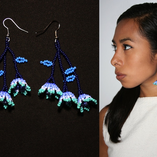 Huichol Little Flower Earrings, Blue Florette Earrings, Huichol Jewelry, Dainty Flower Earrings, Florette Huichol Earrings, Authentic