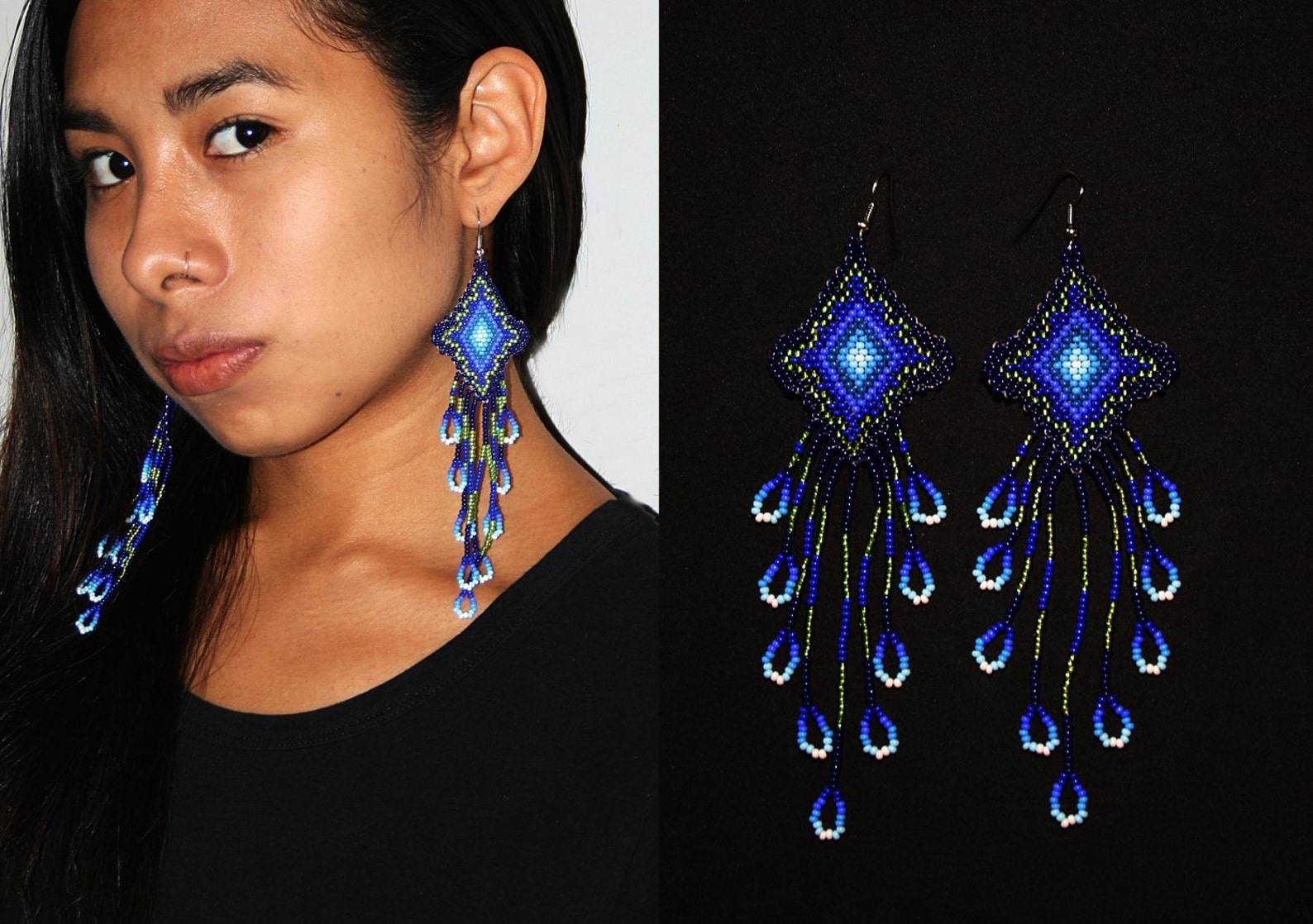 Clearine Parure Bijoux Mariage Cristal - Collier, Boucles D'Oreilles Et Bracelet Feuille Fleur Bleu Ton Noir