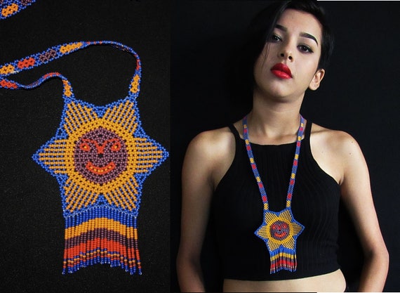 Native American Sun Necklace, Huichol Necklace, Mexican Beaded Necklace, Sun Worship, Father Spirit, Sun Jewelry, Tribal Necklace, Unisex