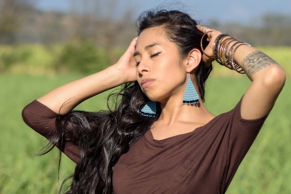 Tribal Boho Beaded Earrings, Native American Beaded Earrings, Geometric Earrings, Blue Grey, Sky Earrings, Statement Earrings, Handmade