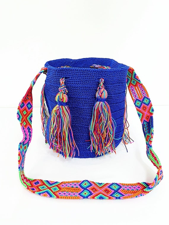 Boho Tassel Bag, Boho Shoulder Bag, Hobo Bag, With Fringe, Indigo, Indigenous Made, Handmade Weaved Bag | Biulu Artisan Boutique