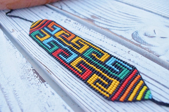 Beaded Geometric Bracelet, Native American Beaded Bracelet, Cuff Bracelet, Beaded Boho Bracelet, Indigenous Made | Biulu Artisan Boutique