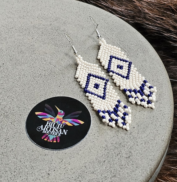 Handmade Boho Earrings, Native American Beaded Earrings, Beaded Boho Earrings, Indigenous Made, Short Skinny Earrings, Etsy Handmade