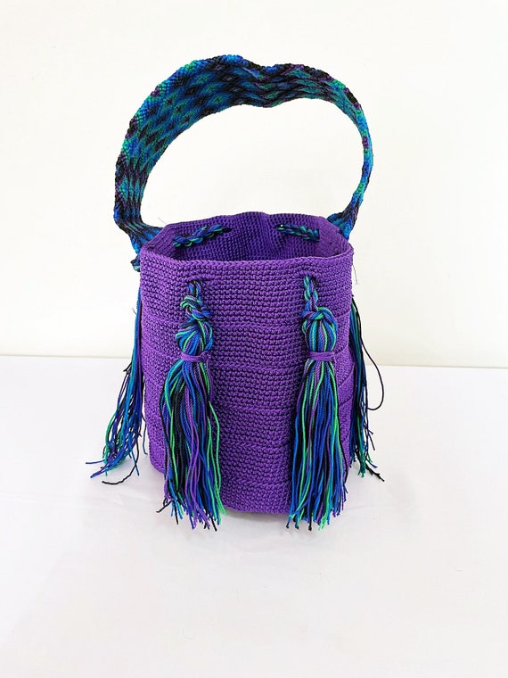 Boho Tassel Tote Bag, Boho Tote Bag, Purple Tote Bag, Boho Fringe Bag, Indigenous Made, Handmade Weaved Bag | Biulu Artisan Boutique