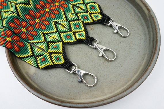 Peyote Beaded Lanyard, ID Tag Lanyard, Native American Made Lanyard, Boho Lanyard, Hand Loomed, Indigenous Made, Long Keychain, Huichol Art