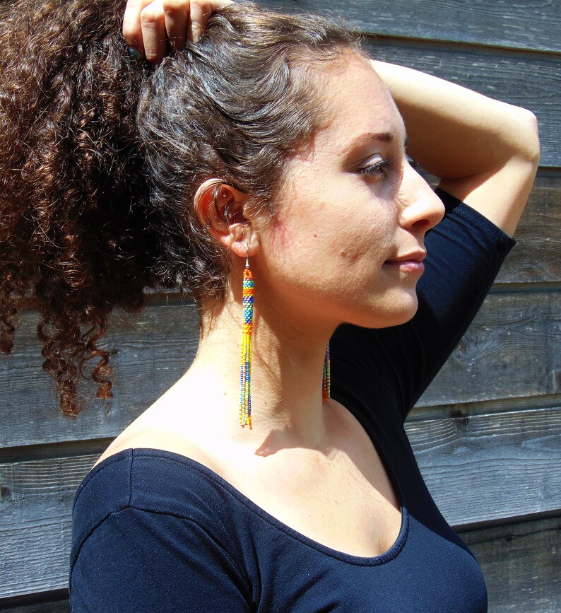 Long Beaded Tube Earrings, Boho Earrings, Seed Bead Earrings, Native ...