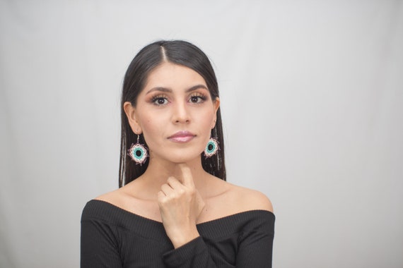 Huichol Sun Earrings, Beaded Star Earrings, Native American Beaded Earrings, Lightweight Boho Earrings, Indigenous Made, Round Earrings