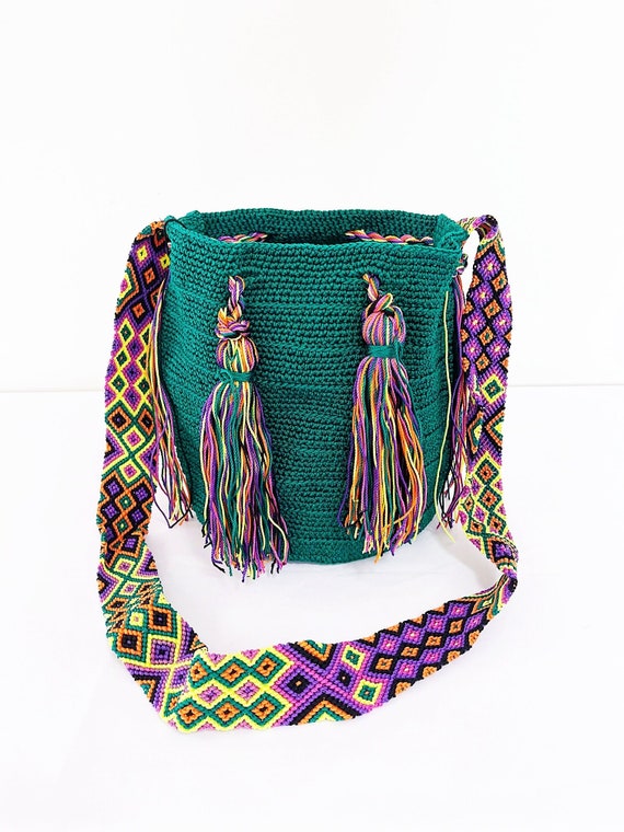 Boho Tassel Bag, Boho Shoulder Bag, Hobo Bag, With Fringe, Green, Indigenous Made, Handmade Weaved Bag | Biulu Artisan Boutique