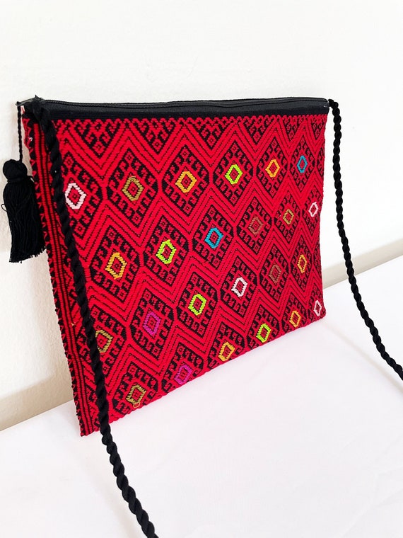 Boho Clutch Purse, Handloomed Purse, Boho Crossbody Bag, Indigenous Made, Handmade Purse, Red, Bohemian Purse | Biulu Artisan Boutique