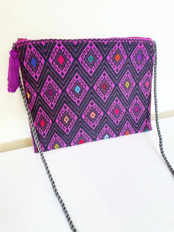 Handloomed Purse, Boho Crossbody Bag, Indigenous Made, Handmade Purse, Pink, Gray, Boho Clutch Purse | Biulu Artisan Boutique