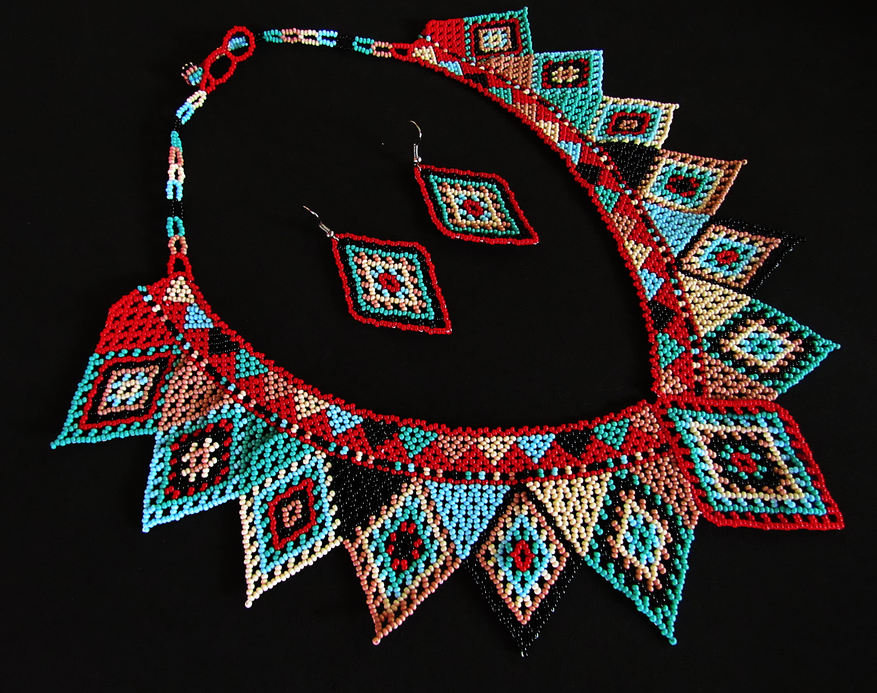 Beaded Boho Necklace Set, Contemporary Native American Beaded Necklace