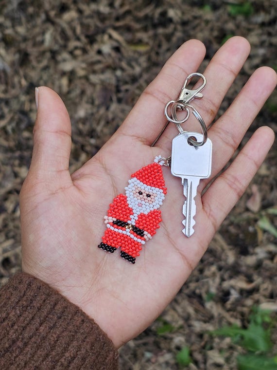 Handmade Beaded  Keychain, Santa Claus Keychain, Christmas gift