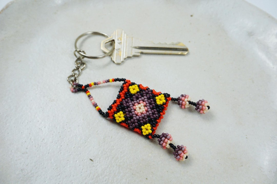 Native Key Chain Beaded Keychain, Huichol Keychain, Native American Beadwork, Indigenous ...
