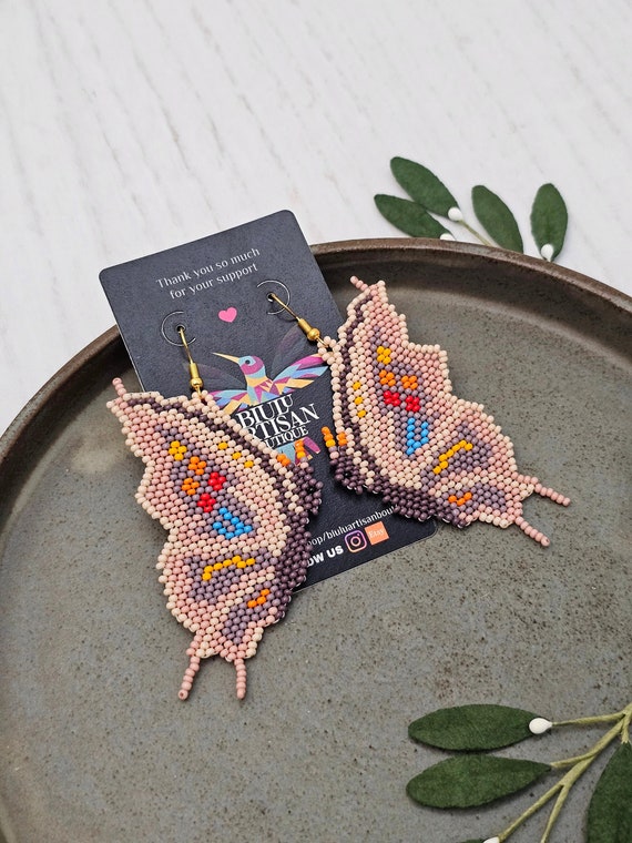 Beaded butterfly earrings sale