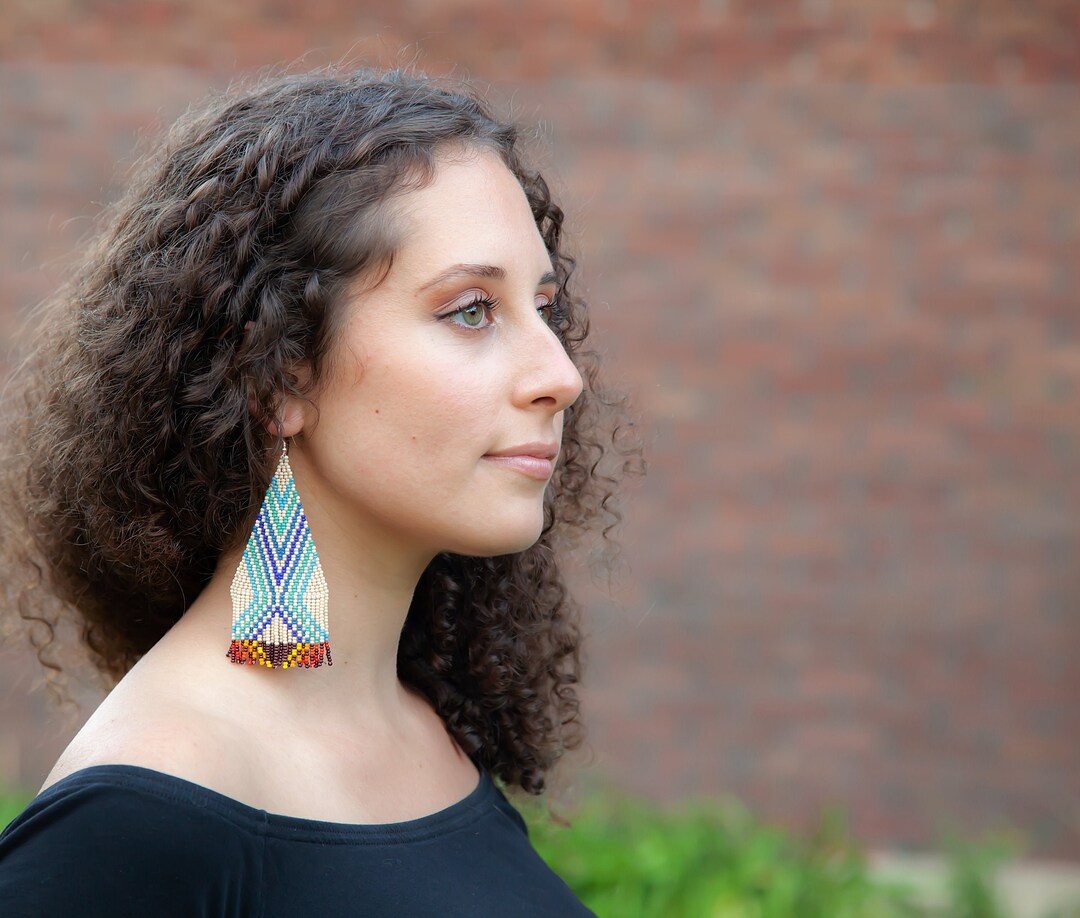 Aztec Geometric Earrings, Bold Statement Earrings, Native Beaded ...