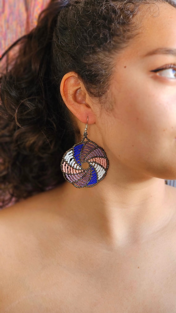 Beaded Mandala Earrings, Mandala Boho Earrings, Native American Style Beaded Earrings, Seed Bead Earrings, Handmade | Biulu Artisan Boutique