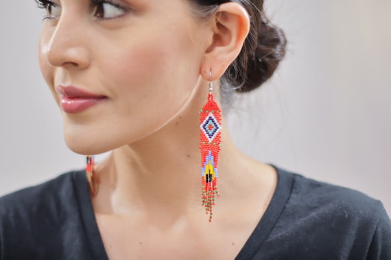 Indigenous Made Boho Earrings, Huichol Earrings, Native American Beaded Earrings, Seed Bead Earrings, Traditional Beadwork, Authentic